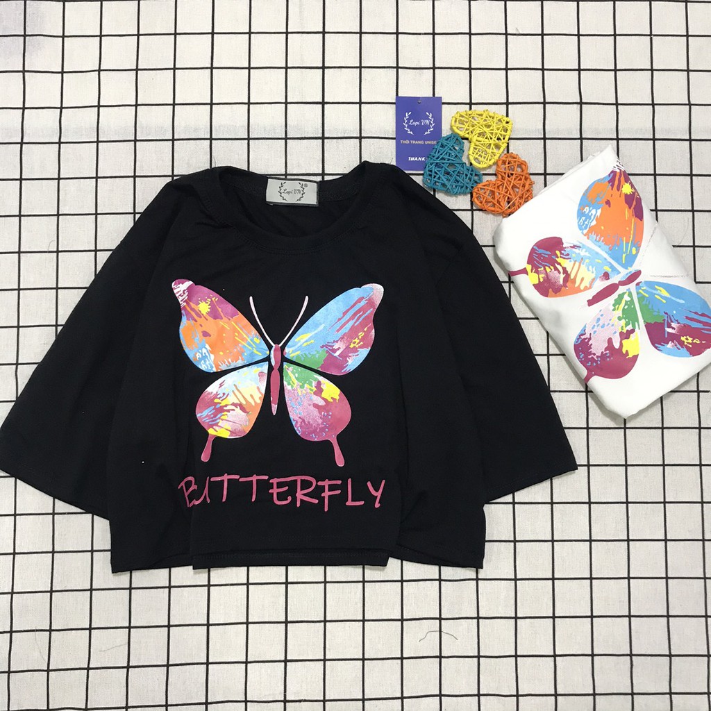 Áo Croptop Nữ Tay Lỡ In Hình Bướm Butterfly  Lapi VN Phong Cách Ulzzang  Freesize Phom Rộng, Áo Thun Unisex