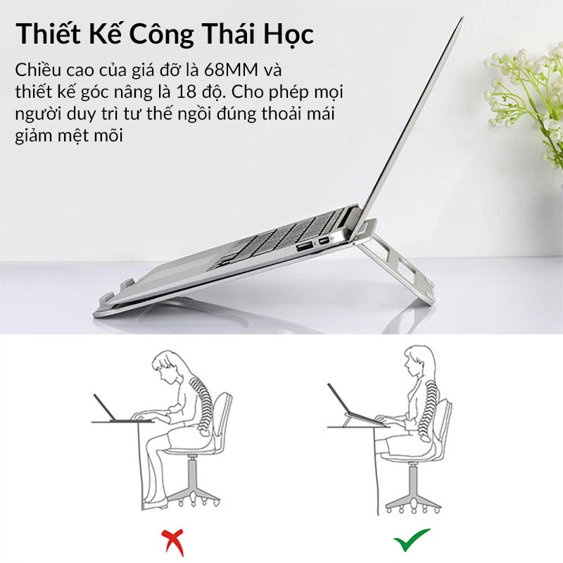 Đế Nâng Laptop, Macbook COTEetCI Aluminum Portable Stand Siêu Mỏng, Góc Nghiên 18 Độ, Dùng Cho Laptop 13 - 17 Inch