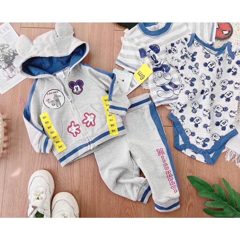 Set 4ct bộ nỉ+body Mickey sz 3-24M