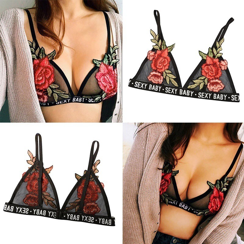 Áo ngực Sexy Girl Flower Black push up Bra Vest Lingerie Embroidery Deep v Wirefree Top | BigBuy360 - bigbuy360.vn