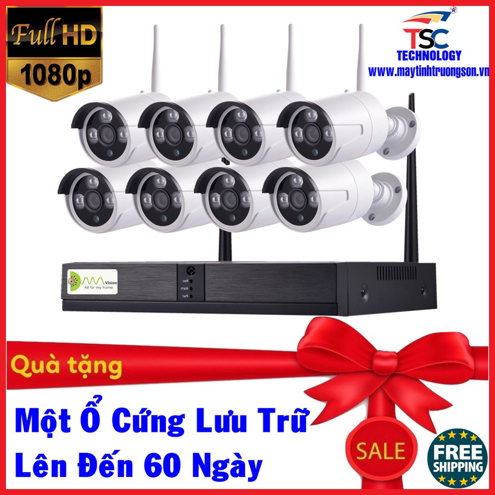 Bộ Camera KIWIVISION NVR8200 Wifi NVR Kit 8 Mắt Camera Thân Ống 2M Full HD 1080P