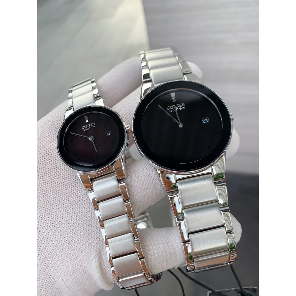 Đồng hồ cặp Citizen Eco Drive AU1060-51E và GA1050-51E - Máy Quartz Pin năng lượng ánh sáng - Kính khoáng