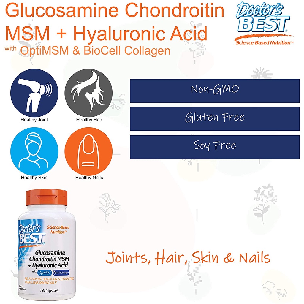 Viên Doctor's Best Glucosamine Chondroitin MSM + Hyaluronic Acid with OptiMSM 150 viên