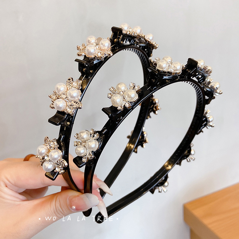 Băng Đô Cài Tóc Đính Ngọc Trai Đen Phong Cách Hàn Quốc