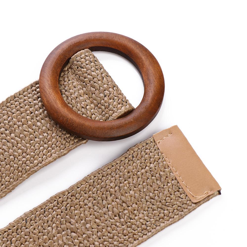 Thắt Lưng Đan Mây Bản Rộng Có Khóa Gỗ Tròn Thời Trang Cho Nữ