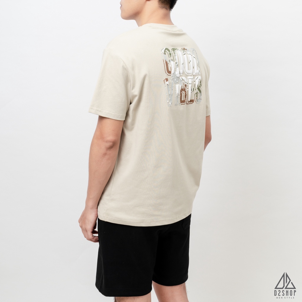 Áo thun D2shop, áo thun cổ tròn in lưng chữ nổi GOOD VIBES, in chữ nổi, màu đen