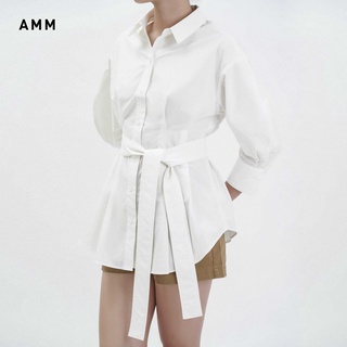 AMM Áo Sơ Mi Nữ Chiết Eo Màu Trắng