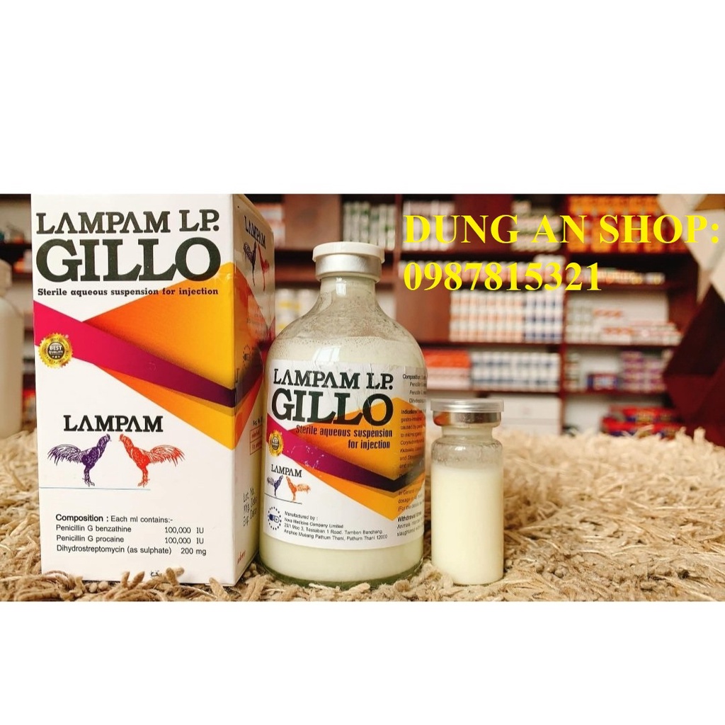GILLO LAMPAM. THUỐ.C TRỊ KHÒ KHÈ SỔ MŨI, PHÂN XANH, PHÂN TRẮNG CHO GÀ. TRỊ BÁCH BỆNH CHO GÀ. CHAI 100ML
