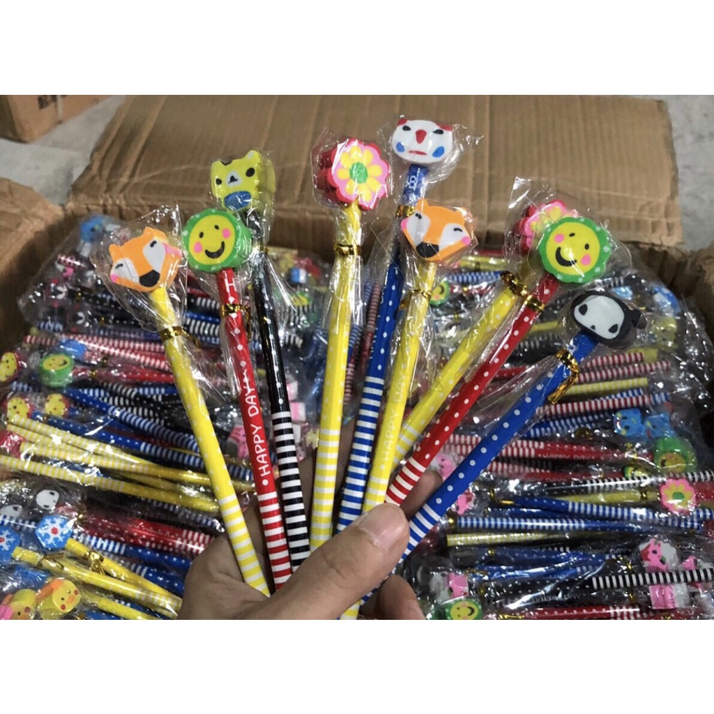 BÚT CHÌ GỖ kèm ĐẦU TẨY hình thú ngộ nghĩnh cho bé tập tô, tập viết -Labi