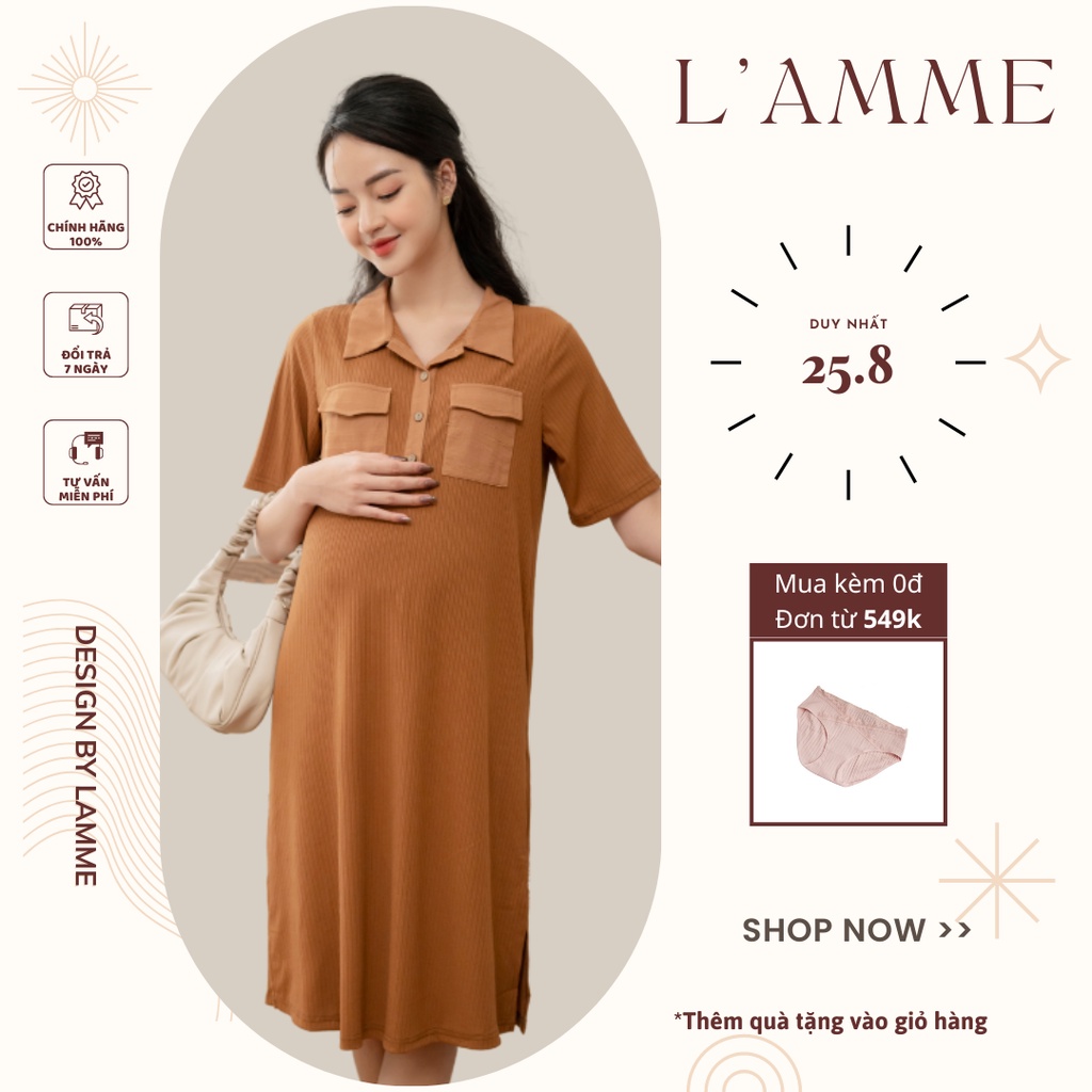 Váy bầu đẹp Lucie Dress dáng thể thao chất dập ly có cúc tháo rời được thiết kế bởi LAMME