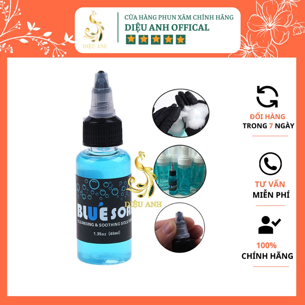 Nước rửa hình xăm Blue Soap, Bluesoap 40ml dung dịch tạo bọt lau mực xăm