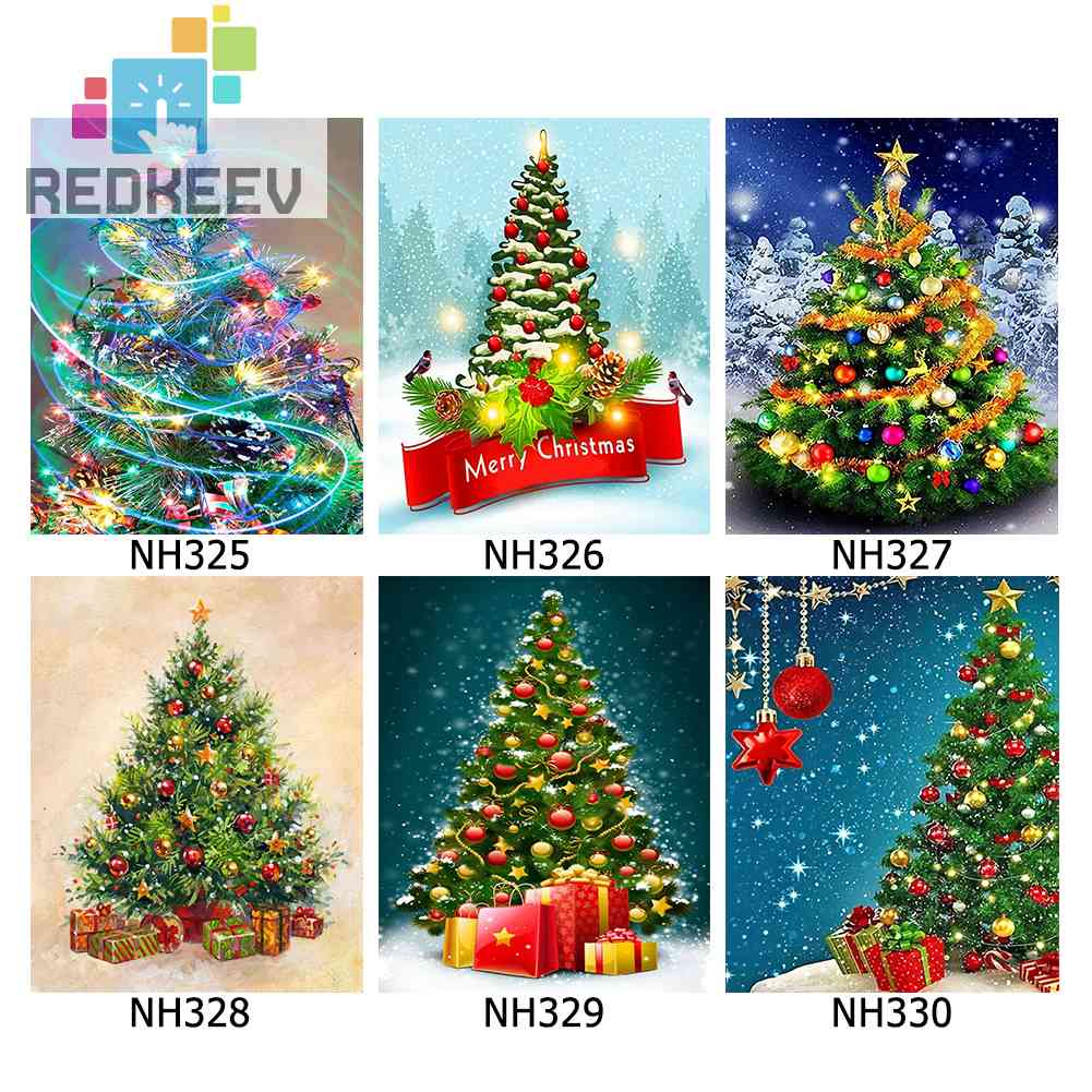 Tranh Đính Đá Kim Cương Toàn Bộ Tròn DIY Hình Cây Thông Giáng Sinh