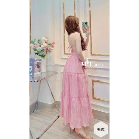Đầm maxi chất vải xốp 2 dây hở lưng siêu hót th777