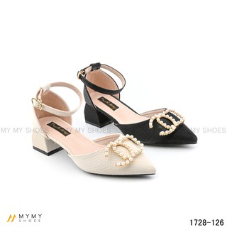Giầy bít mũi mymy shoes sần rắn chữ ngọc gót vuông 3p 1728-126