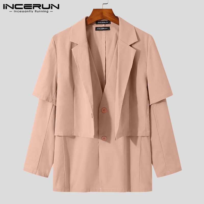 Áo khoác blazer INCERUN 2 mảnh tay dài cổ chữ V màu trơn thời trang cho nam mặc đi chơi