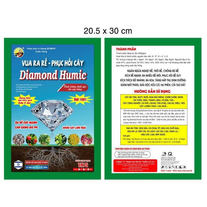 [ Chất Lượng ] Humic 70-75% Diamond Cuốc Vàng 1kg - Kích Thích Ra Rễ - Phục Hồi Cây Trồng - Trộn Chung Với Giá Thể Đất