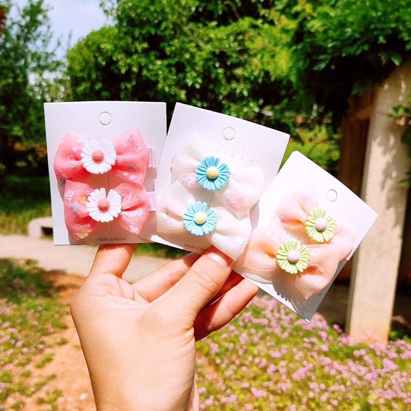 Set 2 cái kẹp nơ vải von cho bé gái hình hoa cúc