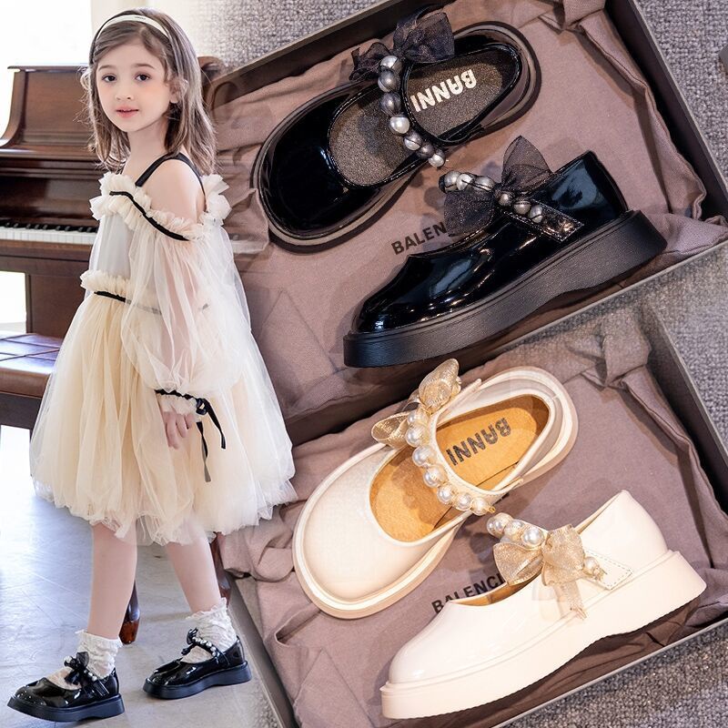 Giày Búp Bê Da Công Chúa Đính Hạt Giả Ngọc Trai Cho Bé Gái Size 26-36