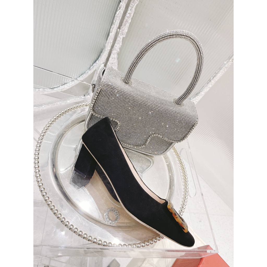 Giày cao gót nữ da thật thời trang cao cấp Roger Vivier thiết kế thanh lịch, sang trọng