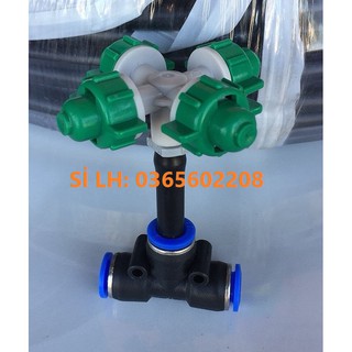 10 Béc phun sương 4 hướng và Khởi thủy và T nối nhanh phi 8mm. Hàng nhập khẩu, có logo, loại tốt