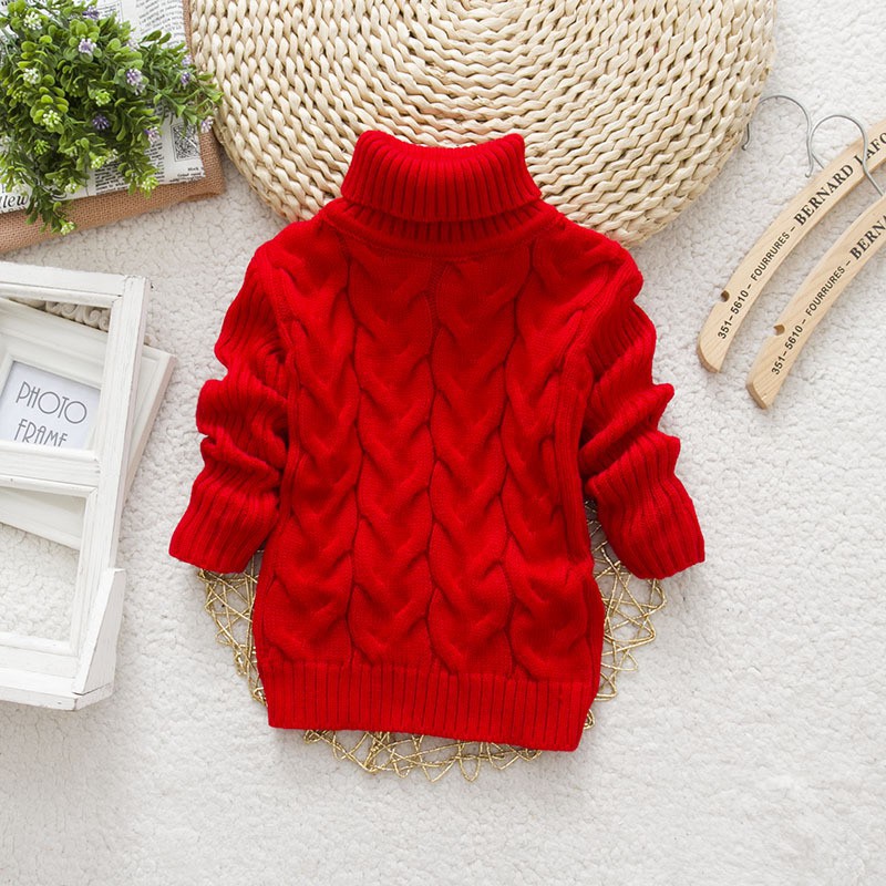 Áo sweater dệt kim cổ cao màu trơn thời trang mùa đông cho bé trai và gái