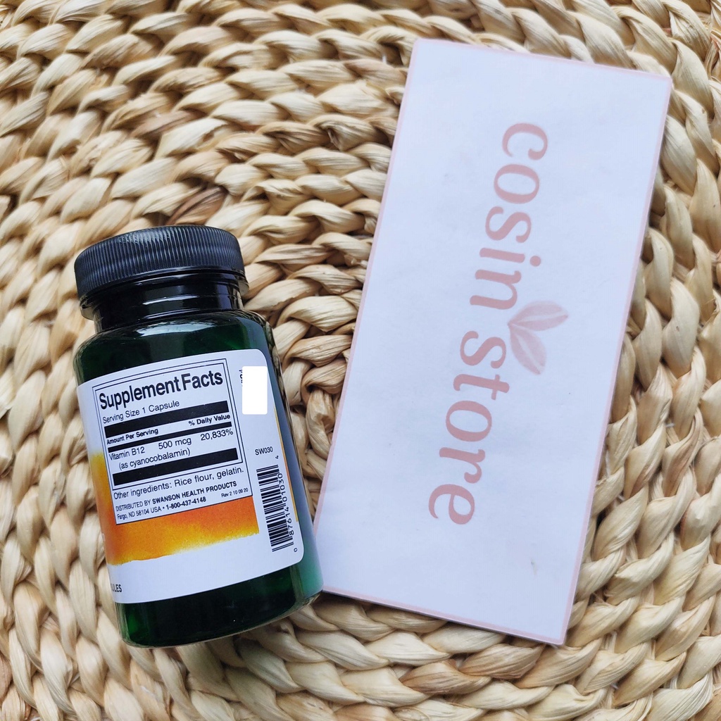 Viên uống Swanson Vitamin B12 500mg 100 viên tăng cường sức khỏe Cosin Store