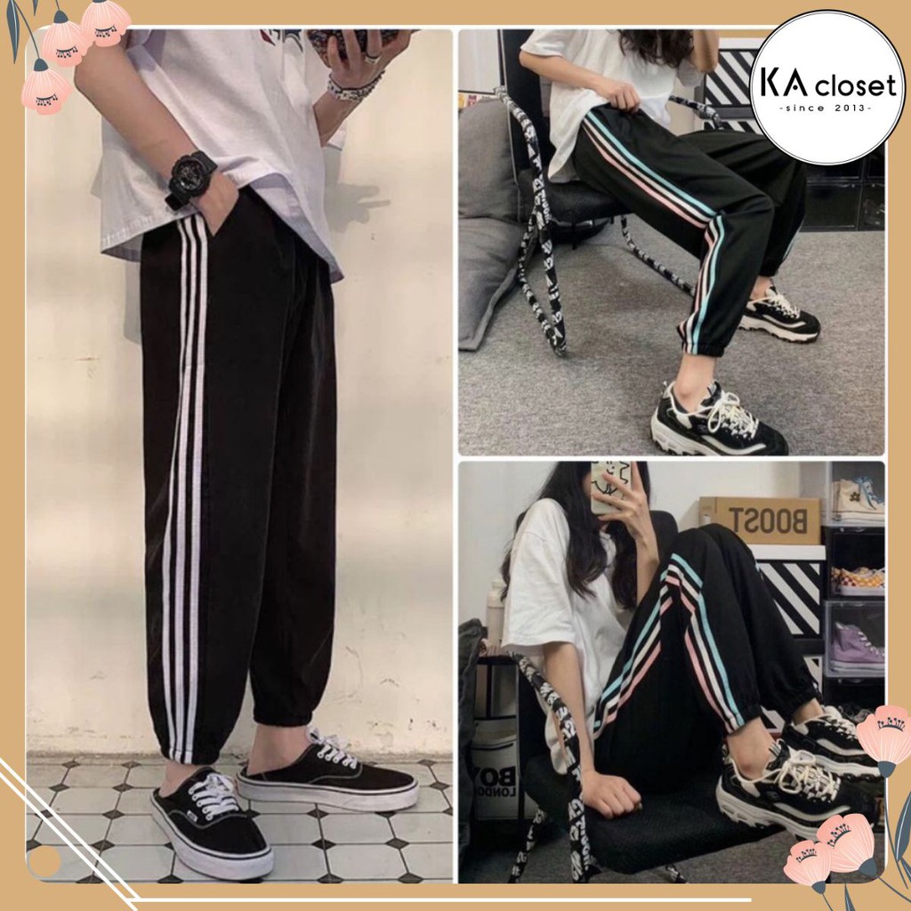 🆕  Quần thể thao 3 sọc chun ống KA Closet, quần jogger 3 line có 2màu: sọc màu, sọc trắng