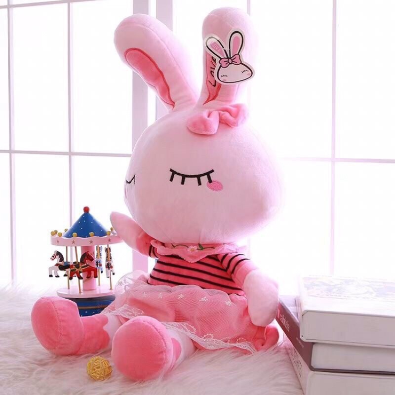 Gấu nhồi bông chất liệu vải Miniso mềm mịn cao cấp - mẫu thỏ mặc váy hồng cute