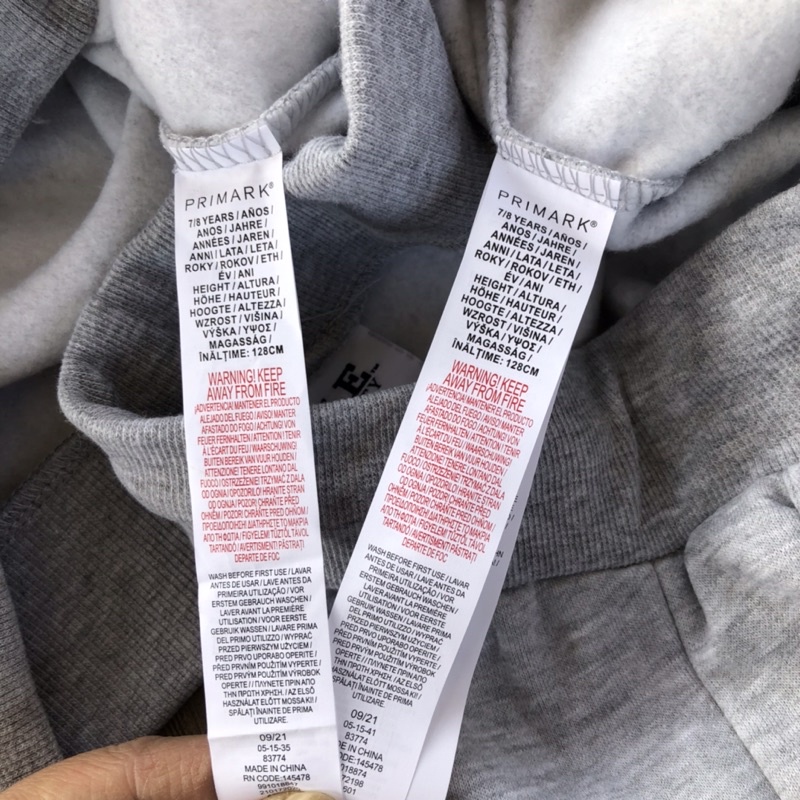 Bộ nỉ bông bé gái YALE Primark màu ghi