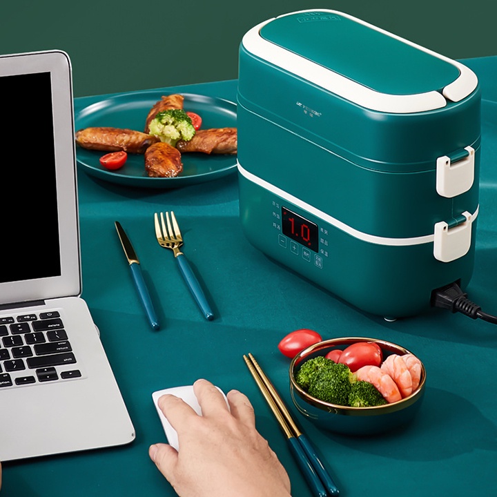 Hộp cơm văn phòng HẸN GIỜ cao cấp, 4 bát sứ, nắp hút chân không