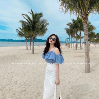 Set áo trễ vai mix chân váy siêu xinh