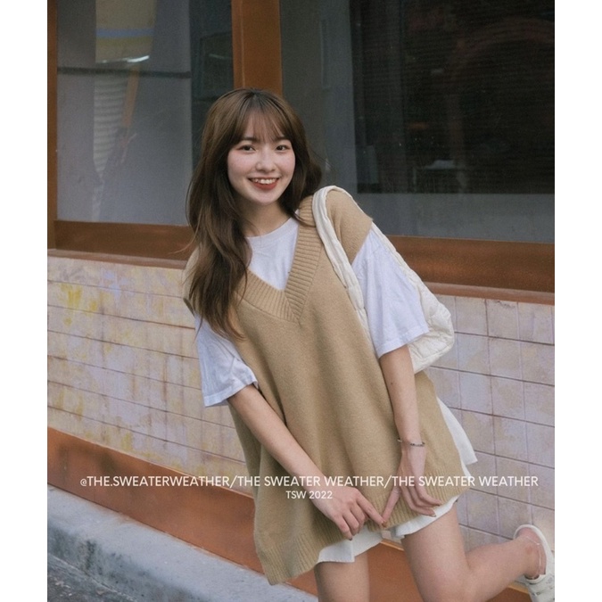 Áo gile Len nữ trơn dáng rộng.Shyncloset