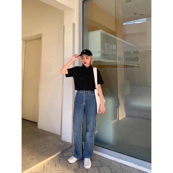 Áo Sơ Mi Trơn Tay Ngắn Form Rộng 4 Màu Nam Nữ Unisex