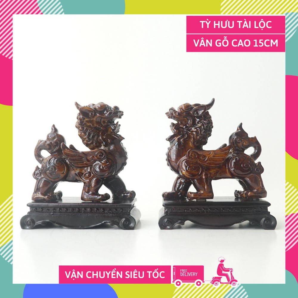 Cặp tượng Tỳ Hưu đá vân gỗ phong thủy tài lộc - Cao 15cm