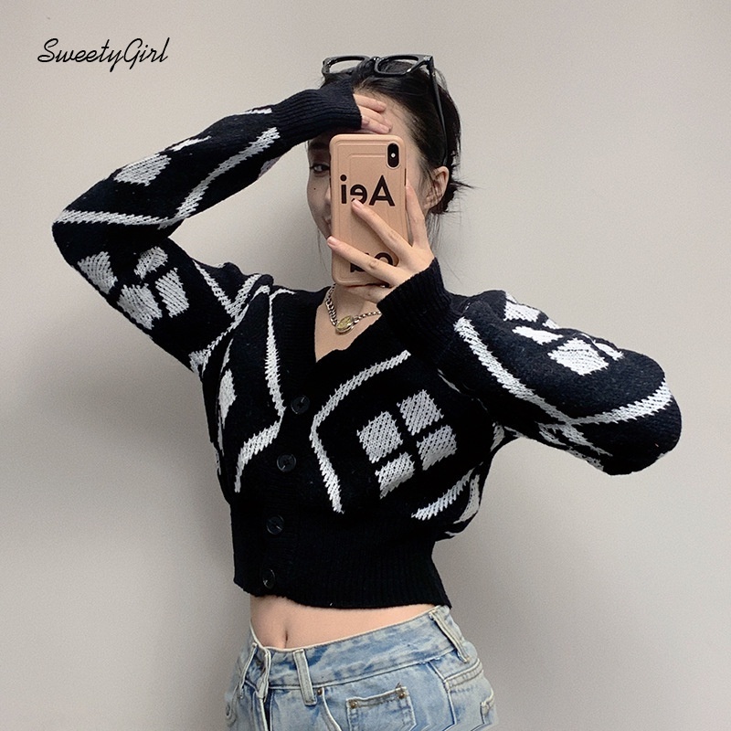 Áo croptop Dệt Kim Tay Dài Cổ Chữ V Màu Phản Quang Thời Trang Cho Nữ