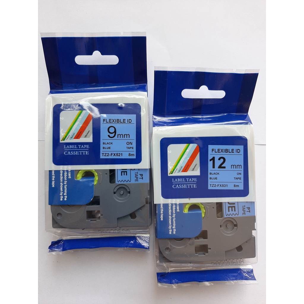 Nhãn In Brother Tz2-521, Khổ 9mm x 8 Mét, Chữ Đen Nền Xanh Dương , Nhãn Đa Lớp, Bám Dính Cao, Chống Nước