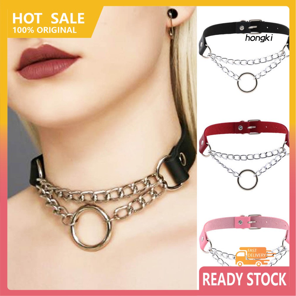 vòng cổ Choker Da Giả Mặt Tròn Thời Trang Cho Nam Nữ