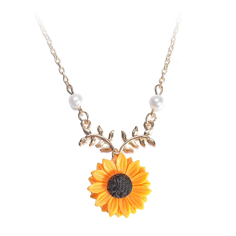 Women Sunflower Pendant Necklace Earring Ear Stud Women Jewelry