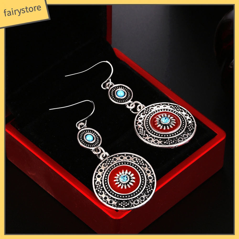 Bông tai dài hình hoa đính đá phong cách dân tộc