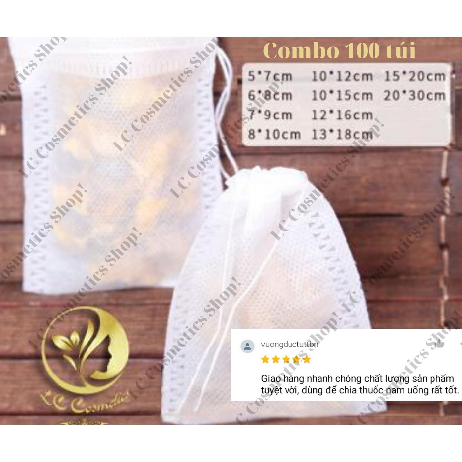 Combo 100 Túi lọc trà vải không dệt có dây rút 9x10cm - Phukientuiloc