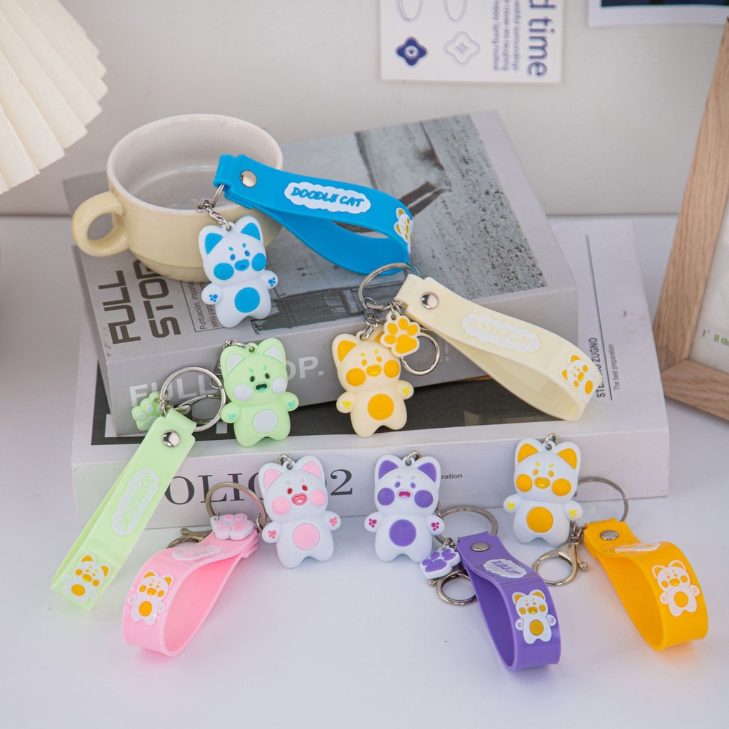 Móc Khóa Hình Mèo Doodle Dễ Thương Dùng Trang Trí Ba Lô