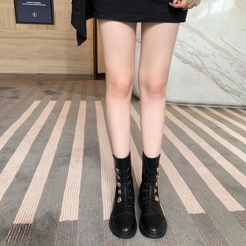Giầy boot nữ đính cúc cao cổ và cổ thấp hàng quảng châu cao cấp