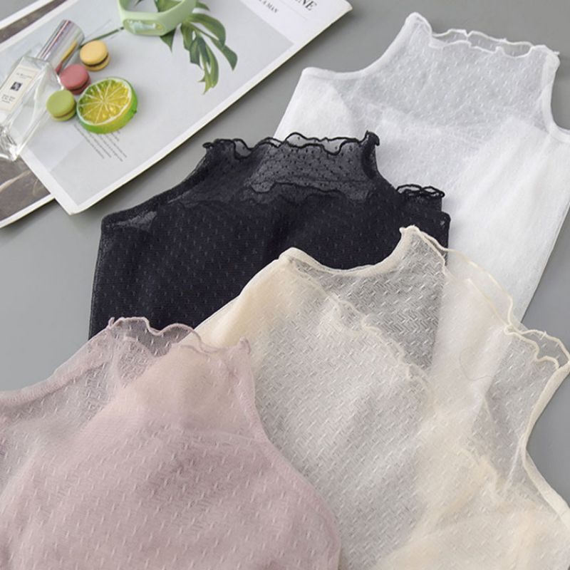 Áo lưới ren mỏng tay dài cổ cao thời trang cho nữ MS255