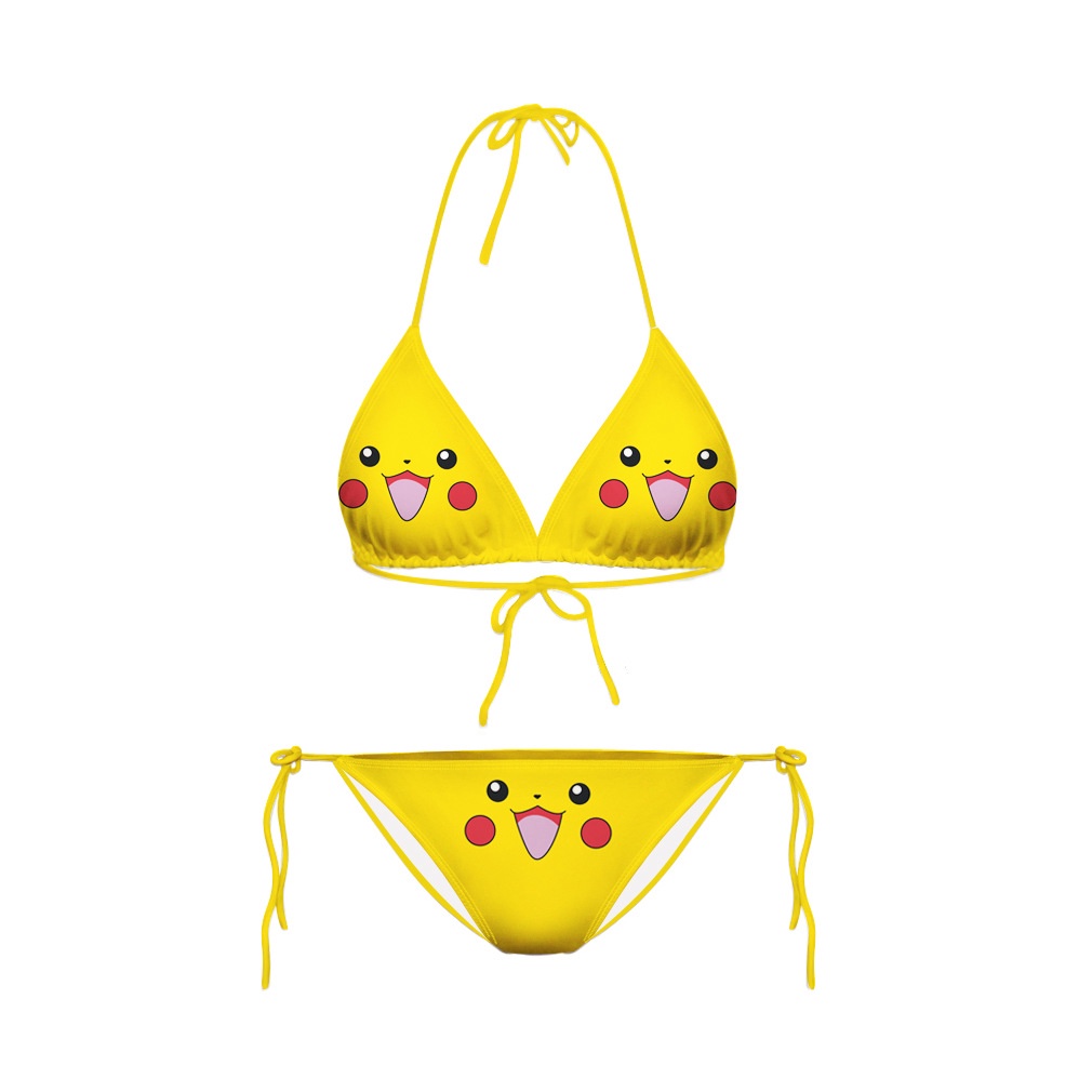 Bộ Đồ Bơi Bikini In Hình Pikachu Kỹ Thuật Số Phối Dây Buộc Gợi Cảm Cho Nữ