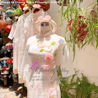 Áo dài cách tân 4 tà mặc tết dự tiệc sự kiện hoa nổi 3D kèm váy