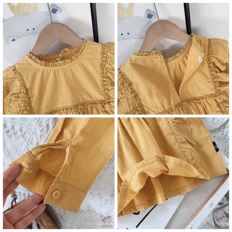 Áo kiểu tay dài phối ren phong cách Hàn Quốc xinh xắn dễ phối đồ cho bé gái