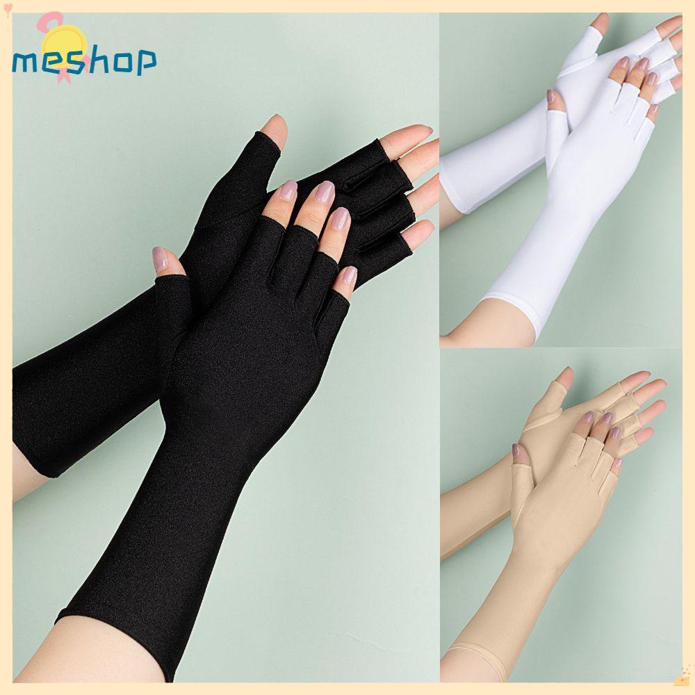 ❦ME❦ Black White Nude Half Finger Sleeves Summer Sunscreen Protection Long Gloves Women Cycling Solid Mittens Arm Cool Driving Accessories Fingerless/Multicolor