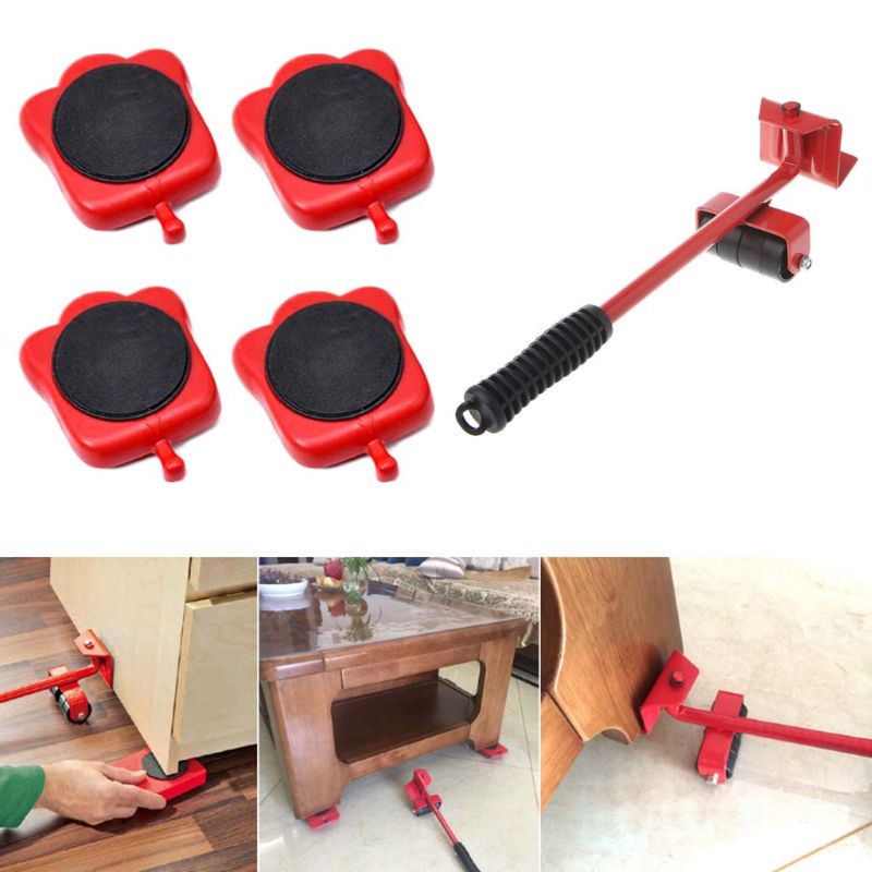 Bộ 4 Bánh Xe Lăn Di Chuyển Đồ Nội Thất Kèm 1 Thanh Lăn