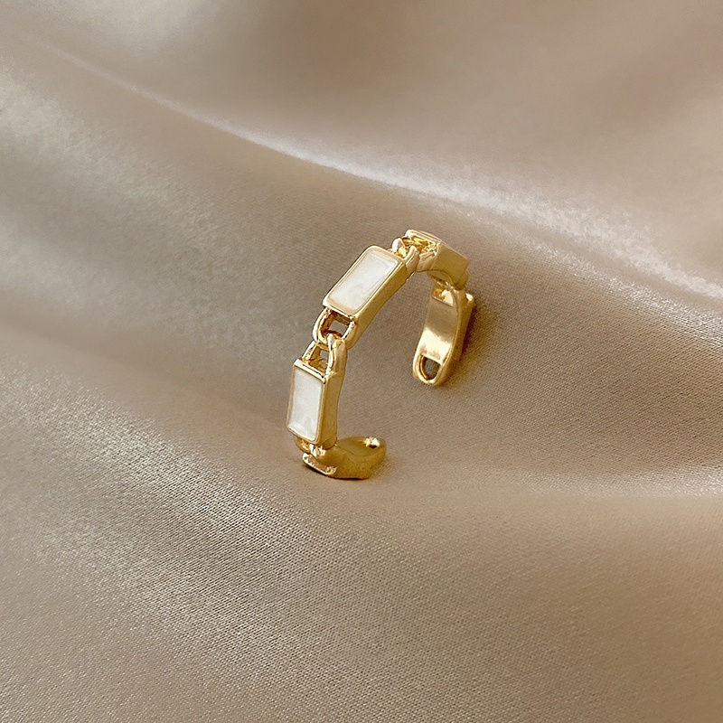 Nhẫn hở thiết kế vuông màu trắng phong cách Hàn Quốc đơn giản thời trang