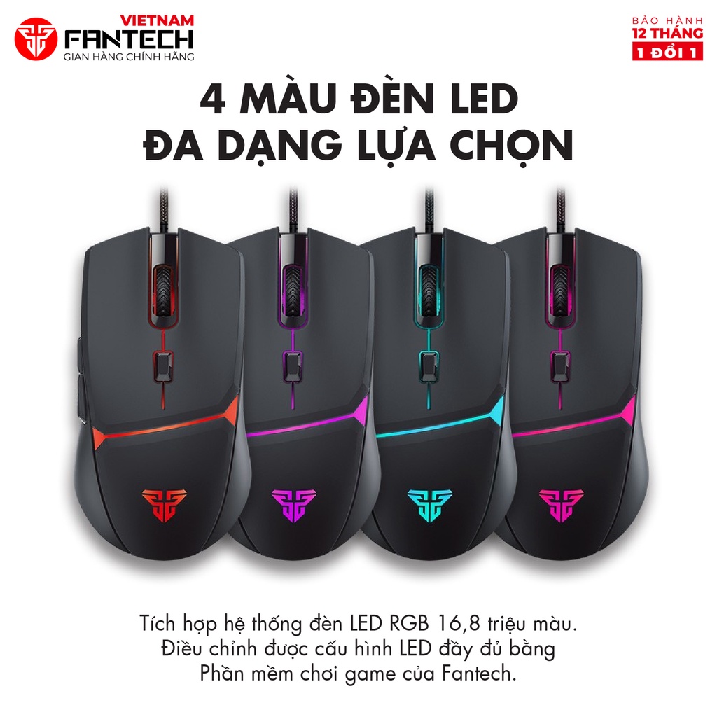 Chuột Macro Gaming Fantech VX7 Crypto Màu đen trắng 6D RGB. DPI 200 đến 8000 - Hãng phân phối chính thức